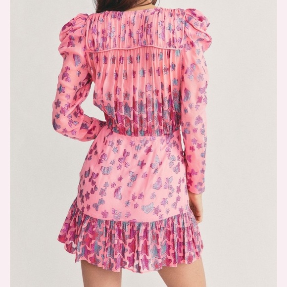 LoveShackFancy Caden whimsical Metallic Star Silk Puff Sleeve Mini Dress 0 - Picture 3 of 10
